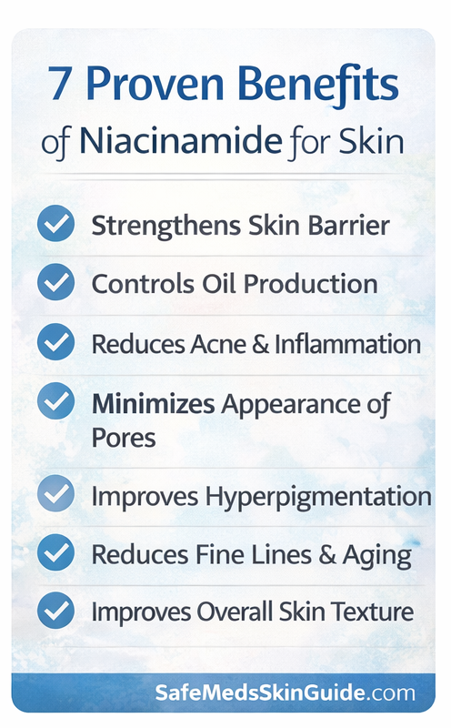 list of the 7 proven benefits of Niacinamide for skin